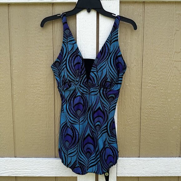 Mermaid Maternity Tankini Swimsuit Top Size Medium USA Peacock Purple Blue - Picture 1 of 7